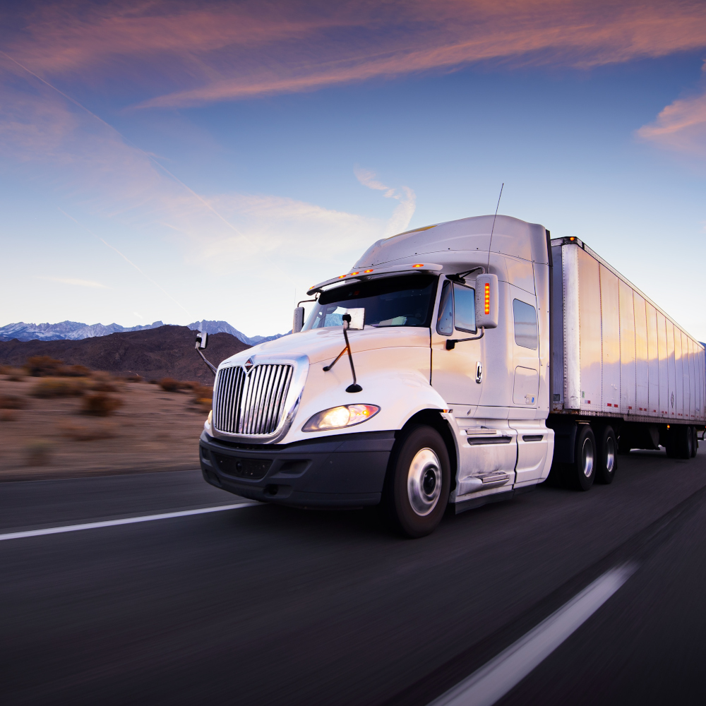 Truck drives down highway