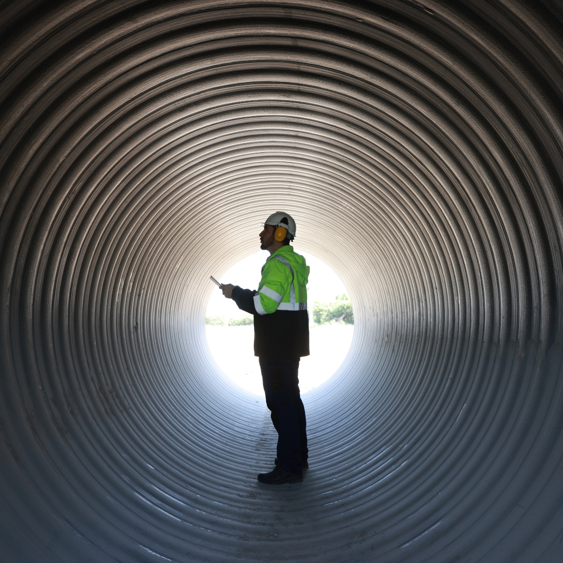 Man stands in large tube