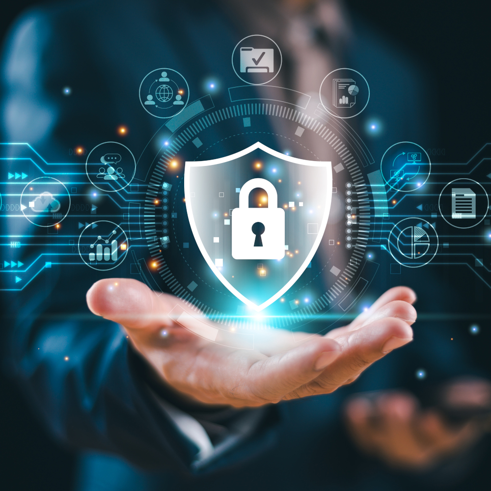 Security icons above open hands